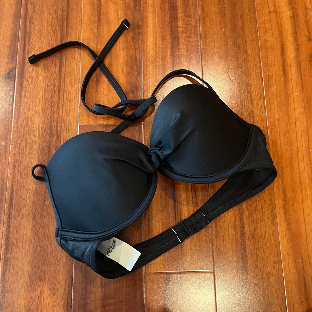 Aerie Black Bikini Swim Top Pushup Underwire Halter Women Junior New Size 32D